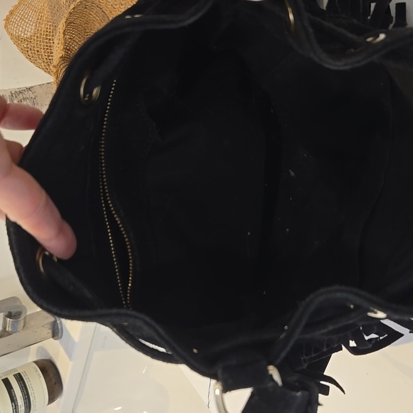 Sezane Black Suede Fringe Bucket Bag, GUC, IYKYK, French Chic, Quiet Lux - Picture 9 of 13